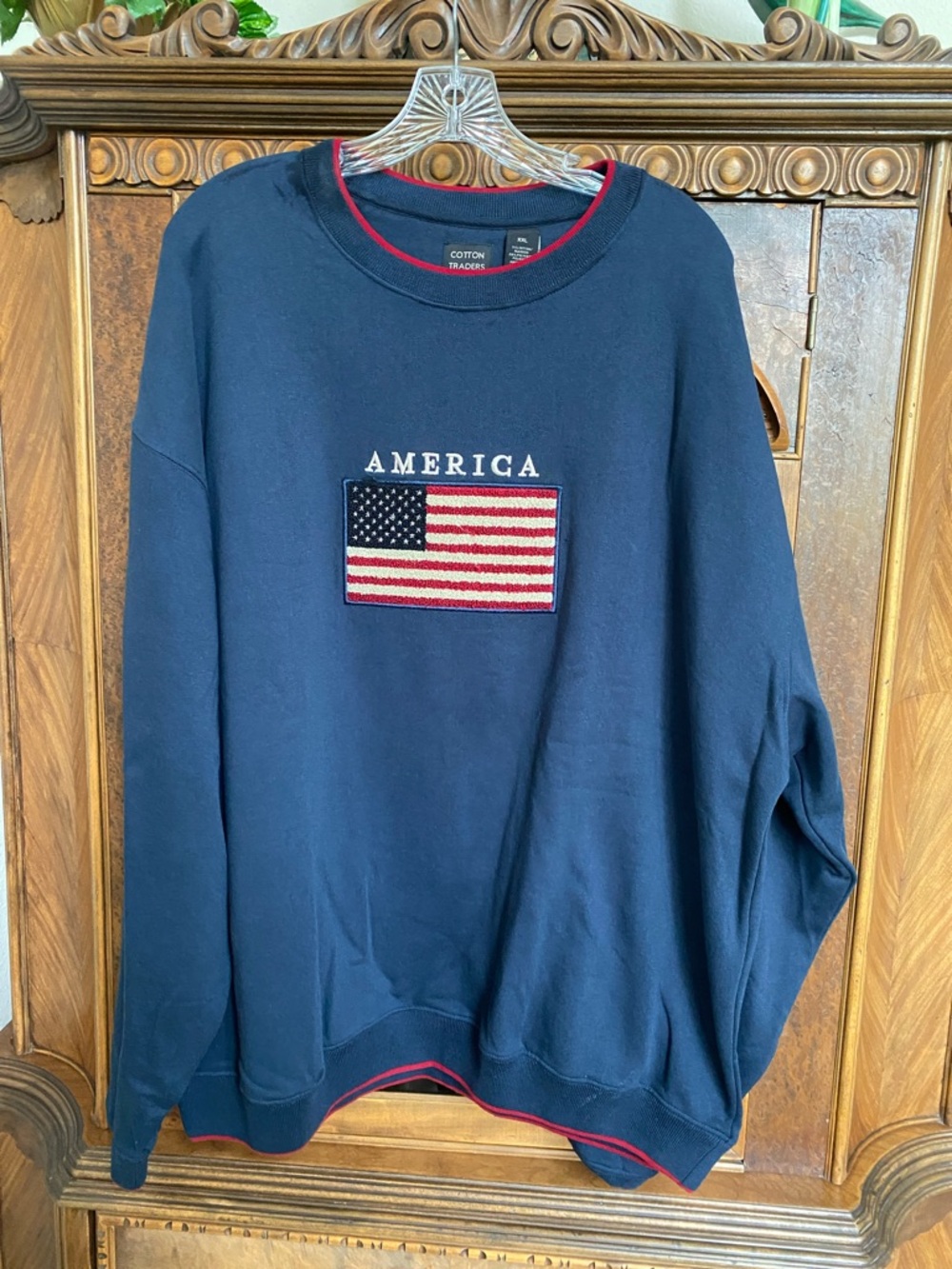 Cotton Traders Navy Crewneck Sweatshirt with Embroidered Flag
